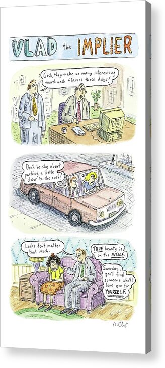 Vlad The Implier Acrylic Print featuring the drawing New Yorker May 19th, 2008 by Roz Chast