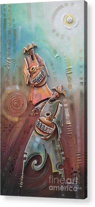 Wood Collage Acrylic Print featuring the relief Music Makers by Omidiran Gbolade