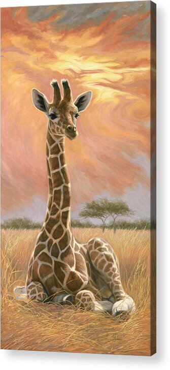 Giraffe Acrylic Print featuring the painting Newborn Giraffe by Lucie Bilodeau