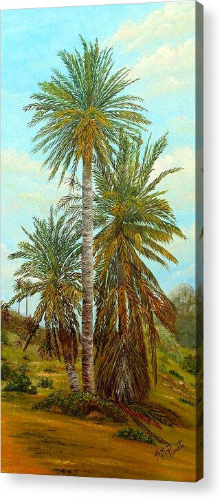 Palm Trees Painting Acrylic Print featuring the painting Palm Trees by Angeles M Pomata
