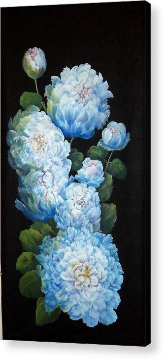 Flowers Acrylic Print featuring the painting Peonies on black by Patricia Rachidi
