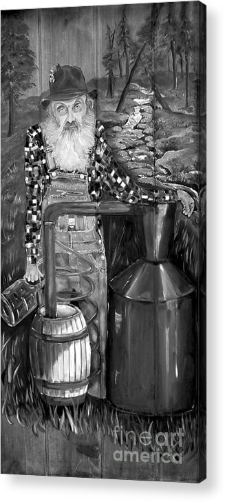 Popcorn Sutton Acrylic Print featuring the painting Popcorn Sutton - Black and White - Legendary by Jan Dappen