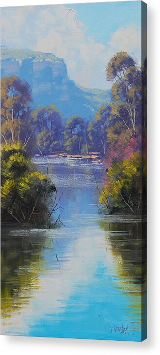 River Acrylic Print featuring the painting River Reflections Megalong creek by Graham Gercken