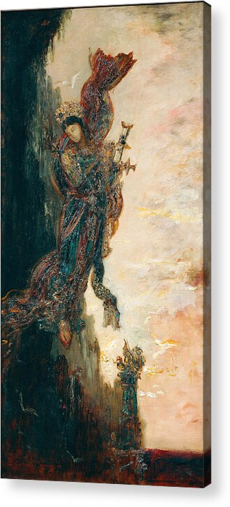 Gustave Moreau Acrylic Print featuring the painting Sappho falling by Gustave Moreau