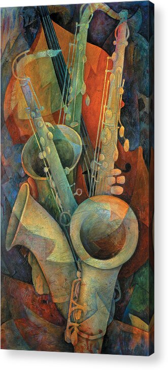 Susanne Clark Acrylic Print featuring the painting Saxophones And Bass by Susanne Clark
