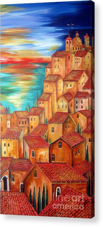 Seaside Village Acrylic Print featuring the painting This village is in my fantasy by Roberto Gagliardi