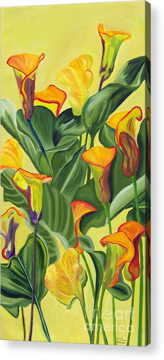 Lilies Acrylic Print featuring the painting Yellow Lilies by Annette M Stevenson