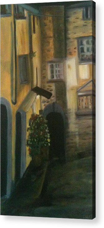 Buildings Acrylic Print featuring the painting Barga Night Lights by Betty Pimm