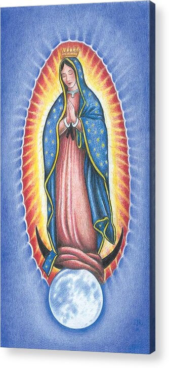 Virgin Of Guadalupe Acrylic Print featuring the painting Clothed with the sun and the moon under her feet' by James RODERICK