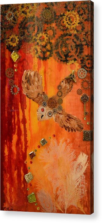 Iphone Cases Acrylic Print featuring the painting Steampunk Owl Red Horizon by MiMi Stirn