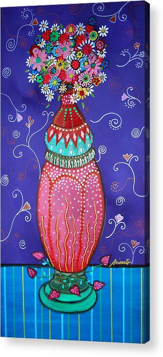 Vase Acrylic Print featuring the painting Blooms #3 by Pristine Cartera Turkus