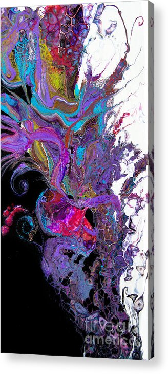 Colorful Airy Graceful Compelling Vibrant Abstract Organic Feeling Black White Purple Blue Spirals Acrylic Print featuring the painting #3118 Flaura #3118 by Priscilla Batzell Expressionist Art Studio Gallery