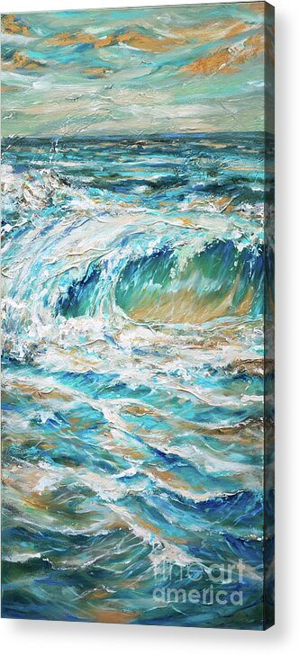 Surf Acrylic Print featuring the painting A Set Rolls In by Linda Olsen