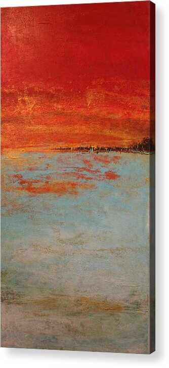 Teal Acrylic Print featuring the painting Abstract Teal Gold Red Landscape by Alma Yamazaki