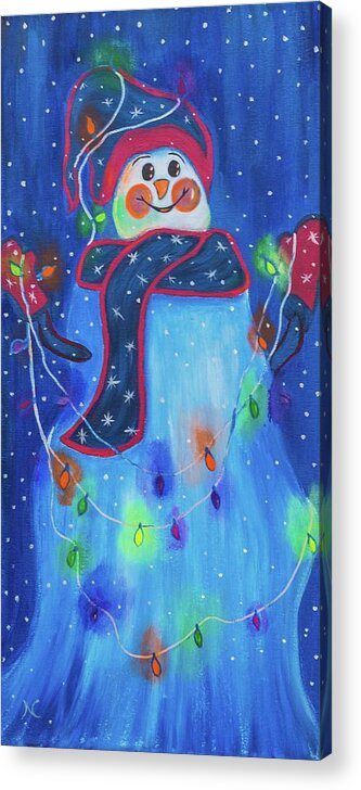 Snowman Acrylic Print featuring the painting Bright Light Snowman by Neslihan Ergul Colley
