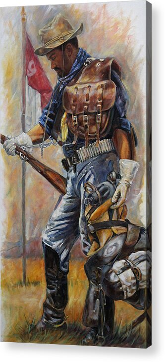 Buffalo Soldier Acrylic Print featuring the painting Buffalo Soldier Outfitted by Harvie Brown