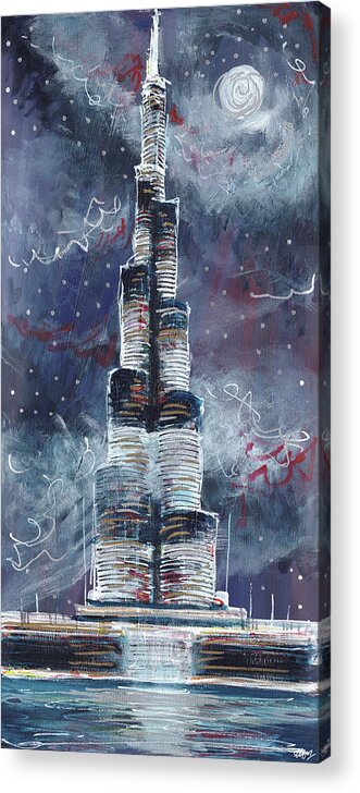 Burj Khalifa Acrylic Print featuring the painting Burj Khalifa by Laura Hol Art