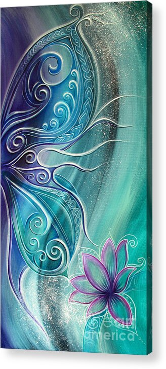 Butterfly Acrylic Print featuring the painting Butterfly Wing with Lotus by Reina Cottier