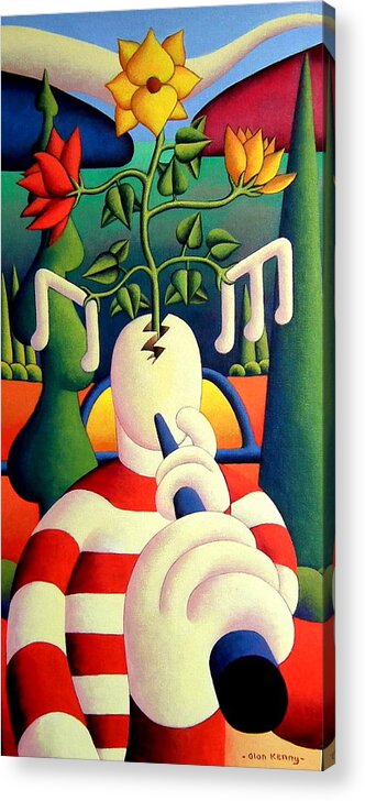 Creative Acrylic Print featuring the painting Creative Soft Musician With Emerging Flowers by Alan Kenny