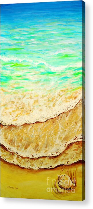 Beach Waves Acrylic Print featuring the painting Gentle Beach Waves And Seashell by Pat Davidson