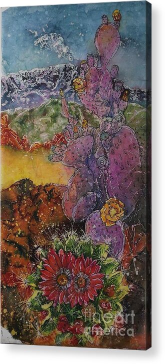 Watercolor Batik Acrylic Print featuring the mixed media High Desert Spring by Carol Losinski Naylor