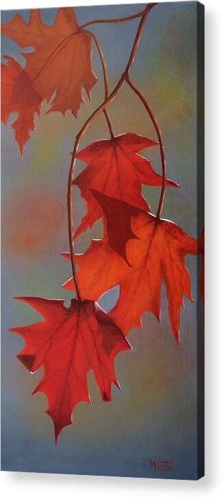 Red Acrylic Print featuring the painting Leaves of Fire by Marlene Little