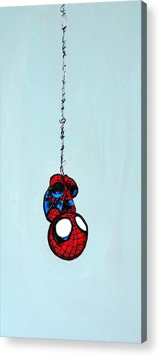 Spidey Acrylic Print featuring the painting L'il Webcrawler by Katy Hawk