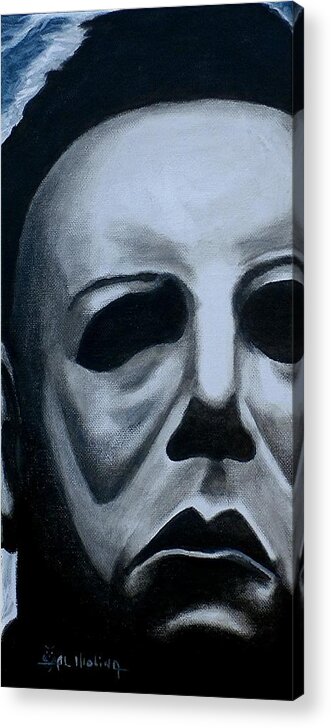 Michael Myers Acrylic Print featuring the painting Michael Myers up close and personal by Al Molina
