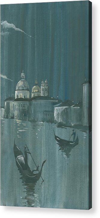 Painting Acrylic Print featuring the painting Night in Venice. Gondolas by Igor Sakurov