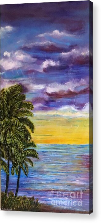Tranquility Beach Acrylic Print featuring the painting Tranquility at Kapoho Last Sunset by Michael Silbaugh