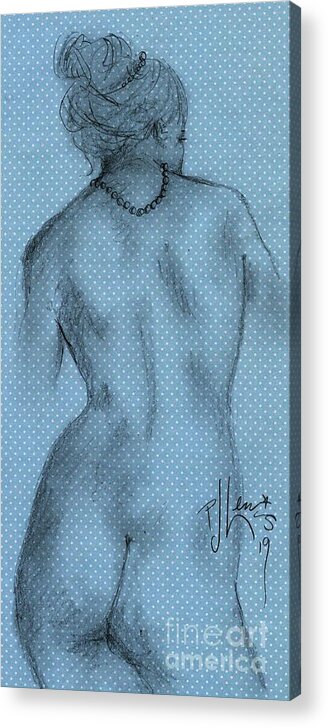 Nude Acrylic Print featuring the drawing Nude with Pearls by PJ Lewis