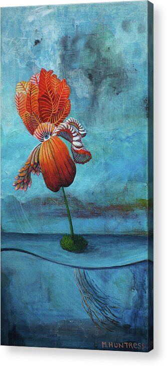 Surrealism Acrylic Print featuring the painting Searching for Solid Ground by Mindy Huntress