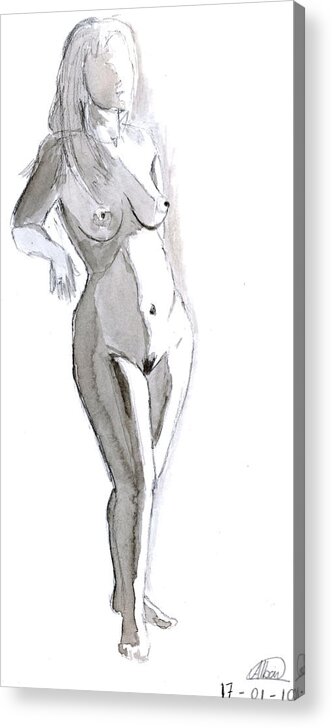 Nude Acrylic Print featuring the painting Live Nude Model by Alban Dizdari