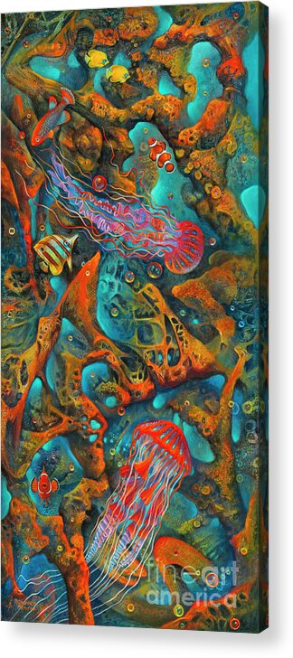 Ocean Acrylic Print featuring the painting Coral Reef - 3D by Ricardo Chavez-Mendez