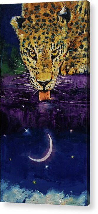 Leopard Acrylic Print featuring the painting Leopard Moon by Michael Creese