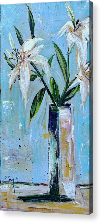 Lilies Acrylic Print featuring the painting Lilies in a Vase by Roxy Rich