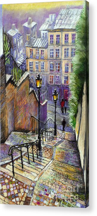 Cityscape Acrylic Print featuring the painting Paris Montmartre Steps by Yuriy Shevchuk