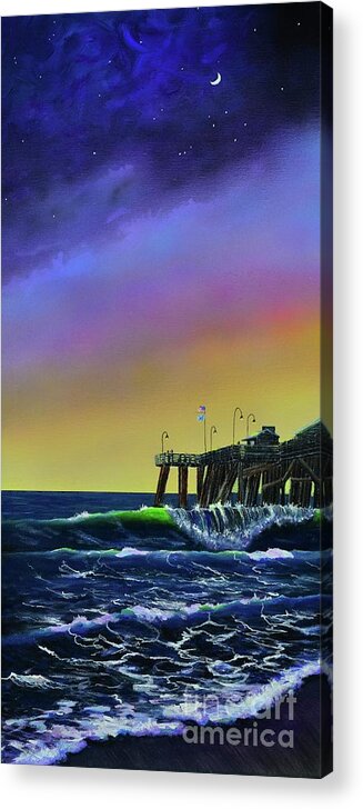 San Clemente Acrylic Print featuring the painting San Clemente Pier at Night by Mary Scott
