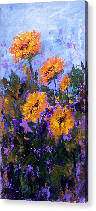 Sunflowers Acrylic Print featuring the painting Sunny sunflowers by Asha Sudhaker Shenoy