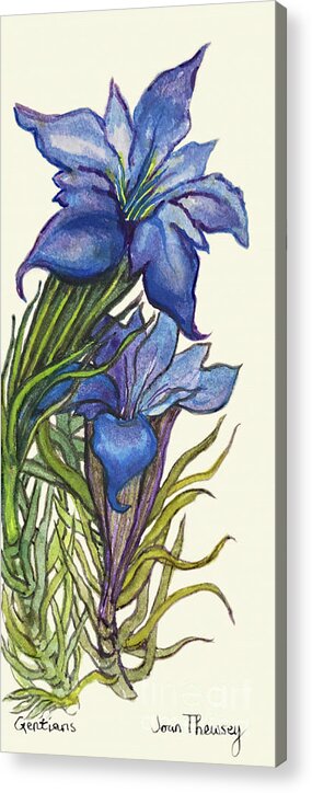 Green Acrylic Print featuring the painting Gentians by Joan Thewsey