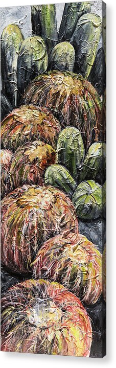 Cactus Acrylic Print featuring the painting Barrel Cactus #1 by Sally Quillin