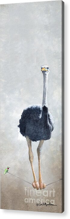 Ostrich Acrylic Print featuring the painting Birds On A Wire... #3 by Will Bullas