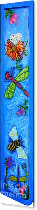 Dragonfly Acrylic Print featuring the painting Dragonfly and Bee by Genevieve Esson