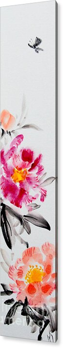 Japanese Acrylic Print featuring the painting Camellia And Butterfly by Fumiyo Yoshikawa