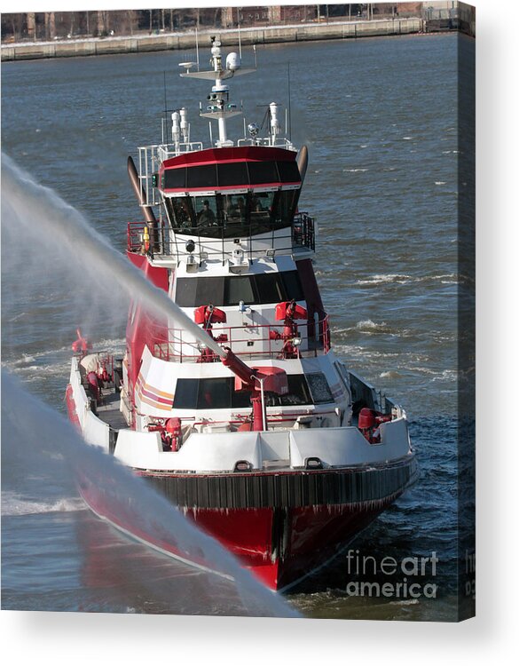 Fire Acrylic Print featuring the photograph Fireboat in Action at 7 Alarm Fire #2 by Steven Spak
