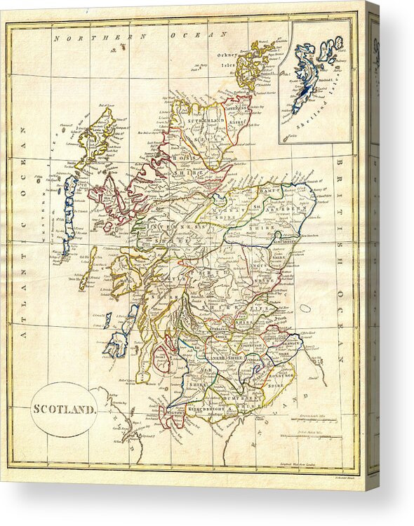 1799 Clement Cruttwell Map Of Scotland Acrylic Print featuring the painting 1799 Clement Cruttwell Map of Scotland by MotionAge Designs