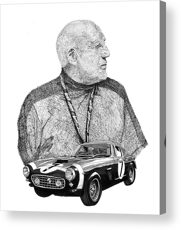 1961 Ferrari Gt 250 Acrylic Print featuring the drawing Sir Stirling Moss 1961 Ferrari G T 250 by Jack Pumphrey
