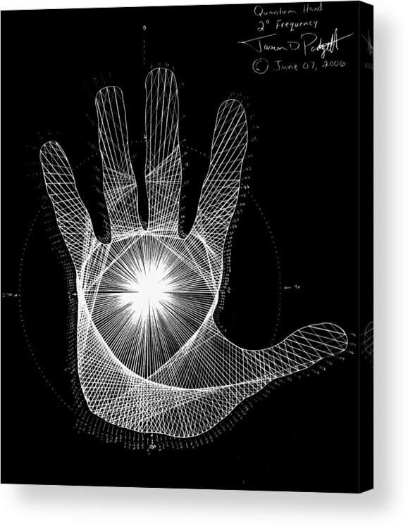 Hand Acrylic Print featuring the drawing Quantum Hand through my eyes by Jason Padgett