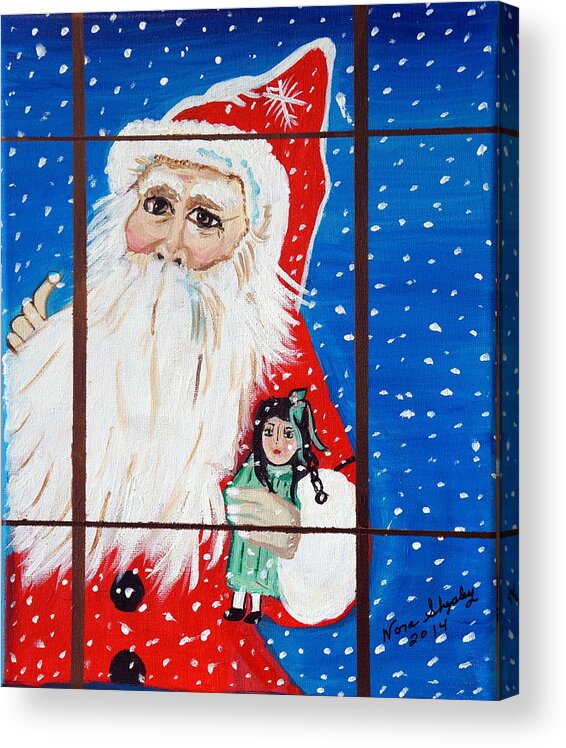 Santa At Window Acrylic Print featuring the painting Santa At Window by Nora Shepley