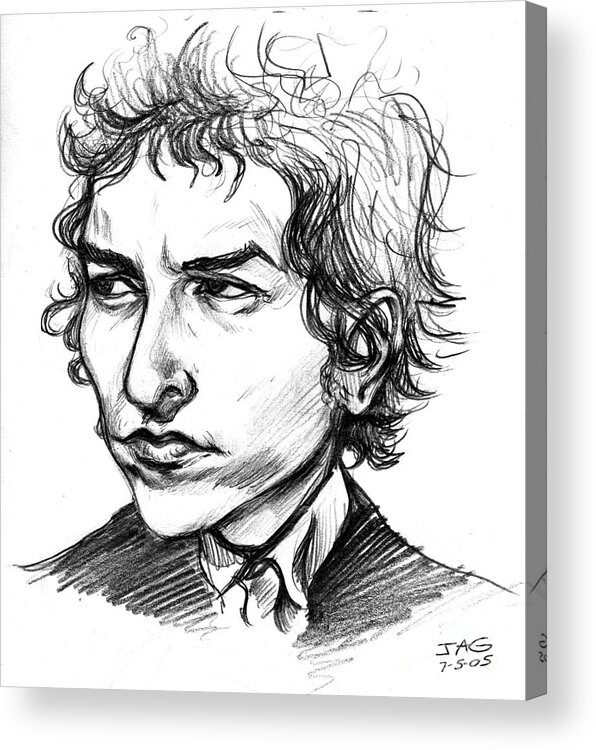 Bob Dylan Acrylic Print featuring the drawing Bob Dylan Sketch Portrait by John Ashton Golden